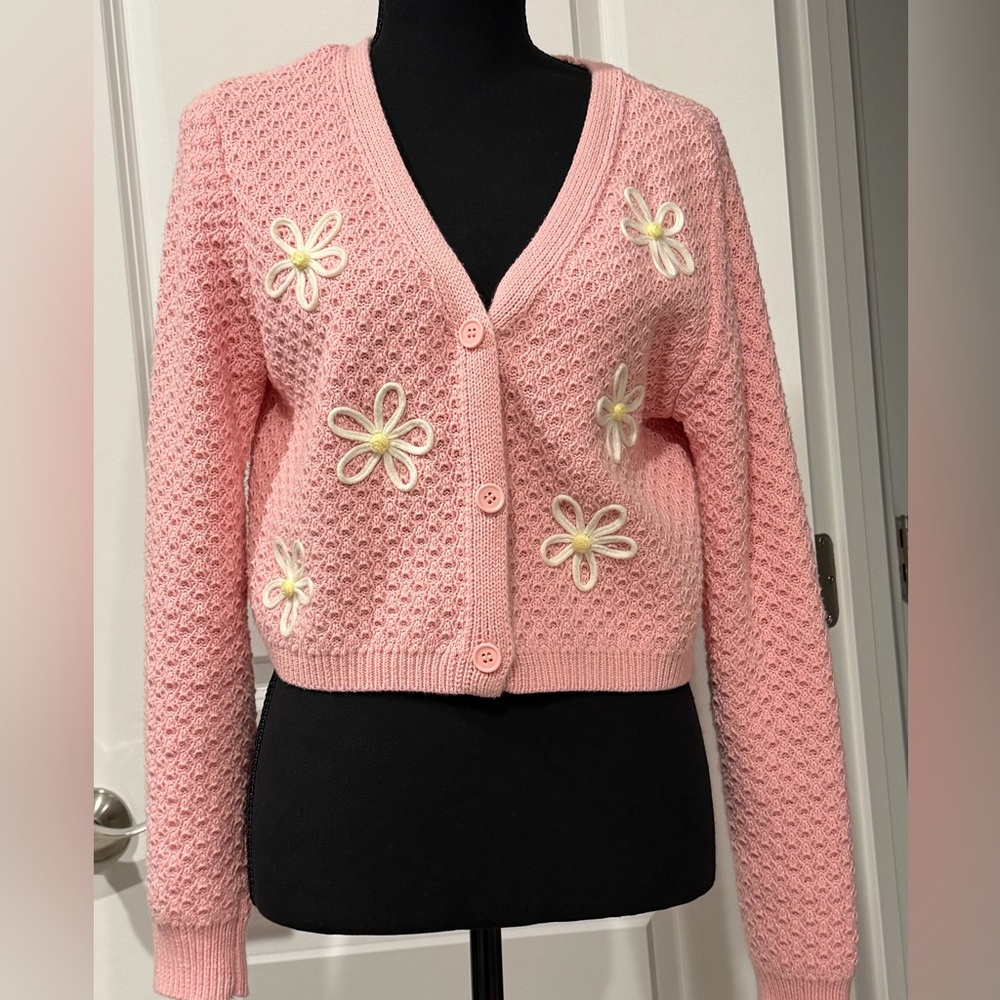 Pink Floral Knit Women's Sweater